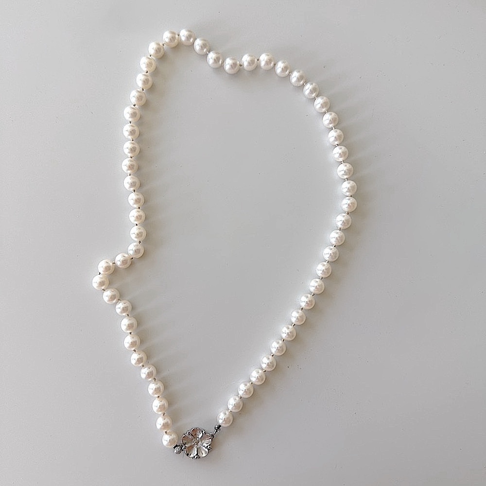 Vintage Freshwater Pearl Necklace & Flower Sterling Silver Clasp